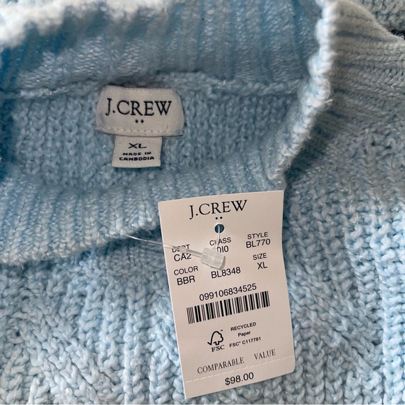 J Crew Cotton Blend Cable Mock Neck Sweater XL Blue Breeze NWT - Picture 8 of 9